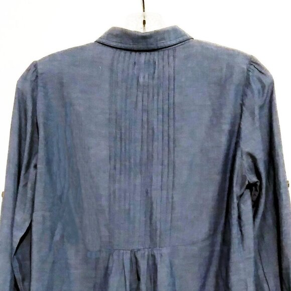 Denim/Chambray Tunic Smock Top/Mini Dress with Pleated & Pink StripedAccents Sz6 - Picture 3 of 9